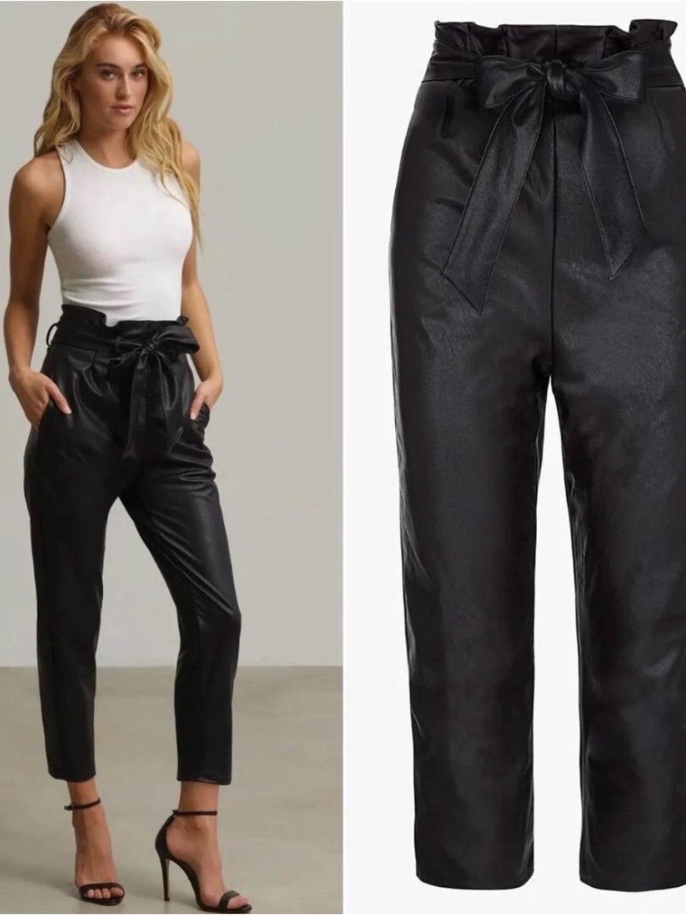 Commando faux leather paperbag stretch trouser pants Black Small